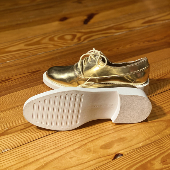 Zara Trafaluc Metallic Gold Oxford Shoes 38 - Picture 2 of 4